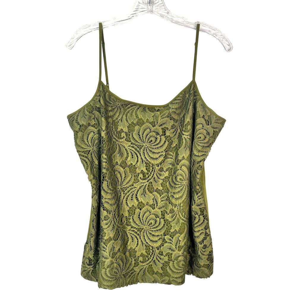 Ann Taylor Green Floral Lace Tank Top Sz XL Soft Knit Comfort Fairy Forestcore